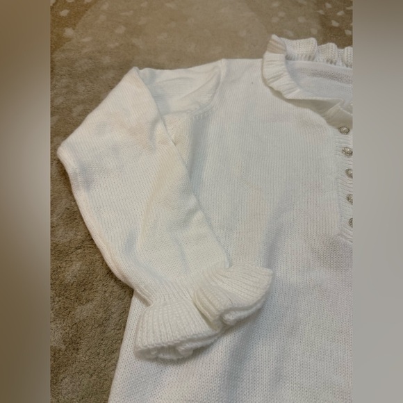 White ruffle sleeve diamond pearl button up sweater BNWOT women’s size XL - Picture 5 of 6